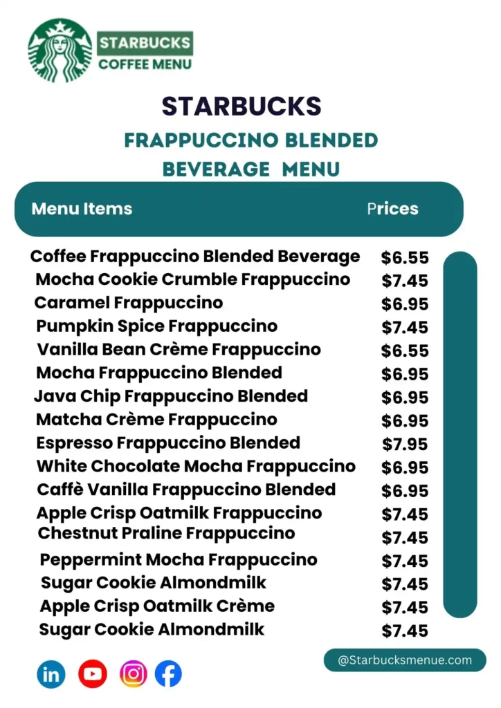 Starbucks Frappuccino Menu