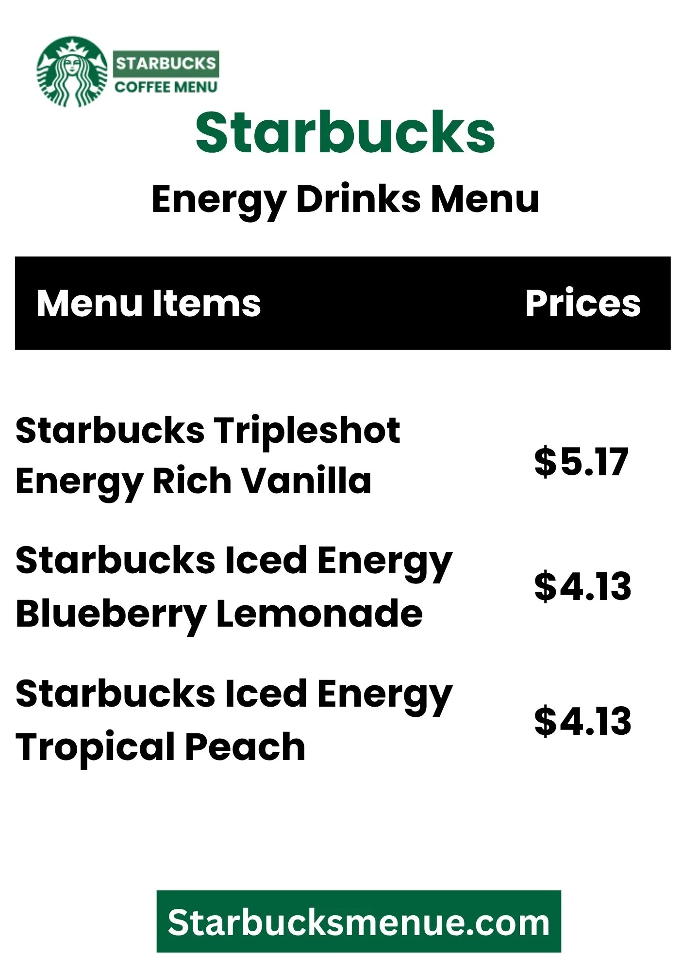 Starbucks Energy Drinks Menu